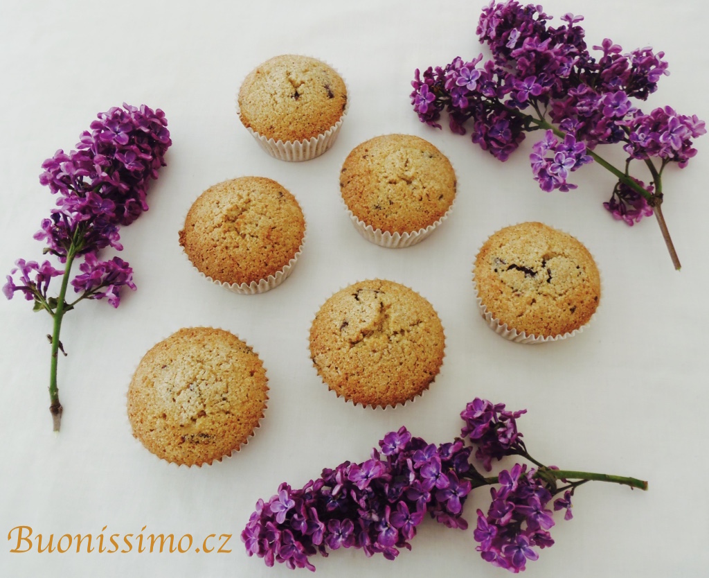Špaldové muffiny s rebarborou a hořkou čokoládou